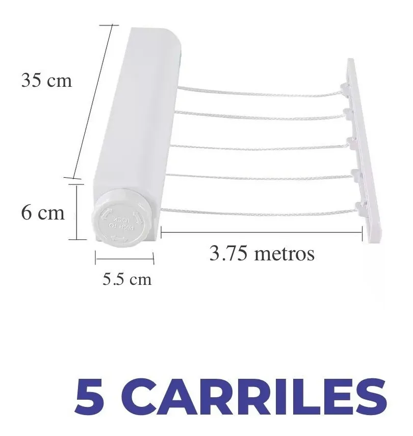 Tendedero De Ropa Retráctil 5 carriles Ideal Para Departamentos Y Casa img 2