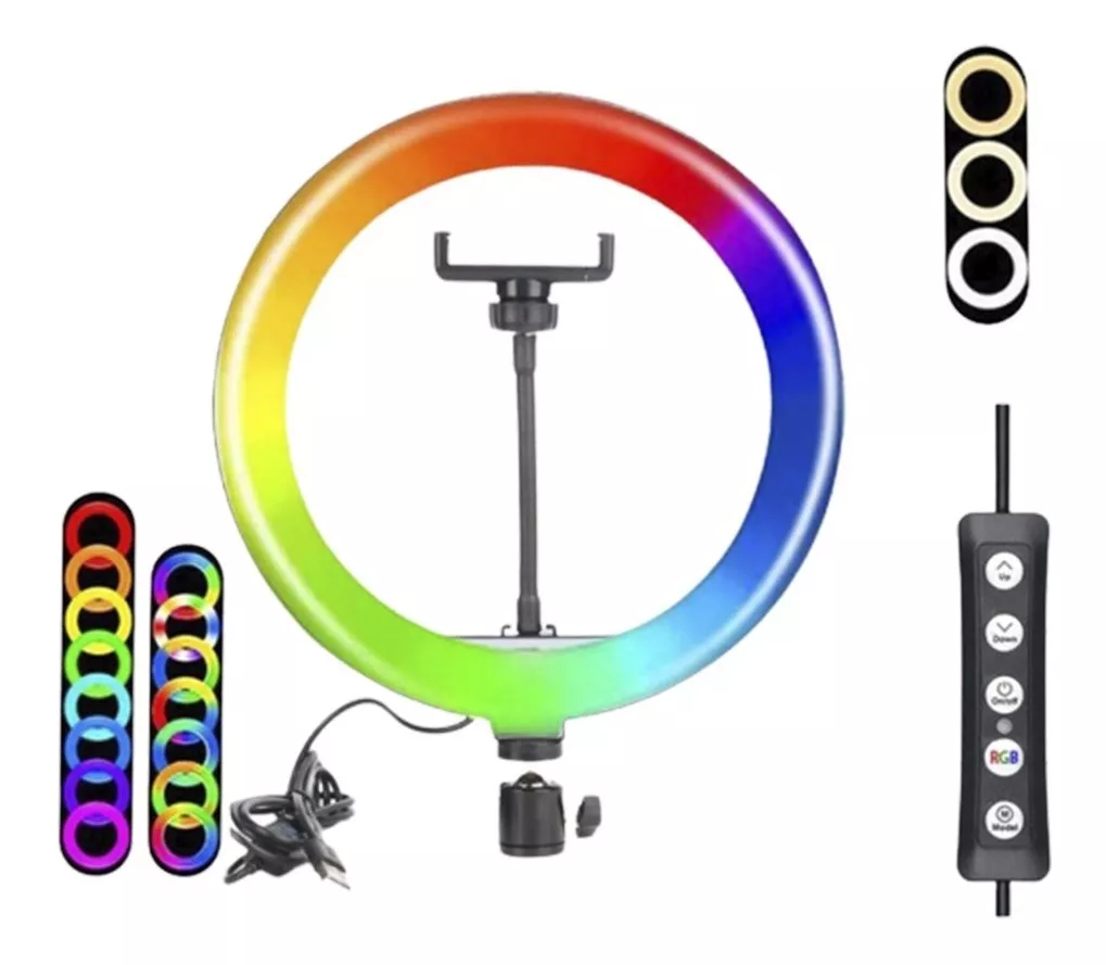 Anillo Luz Led 26cm Blancos Colores Rgb Con Clip De Celular