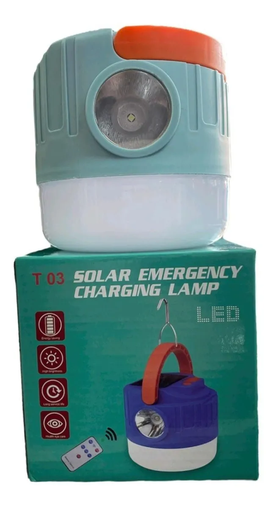 Lampara Solar T03  20w Portatil, Luz Led, Cable Usb, Con Control