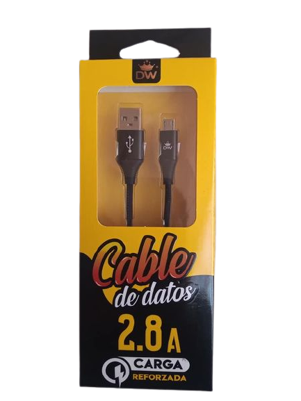 Cable De Datos Tipo V8 Micro Usb De Carga Rapida 2.8 A Marc. Dw Mod. Tcd320