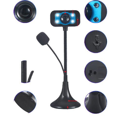 Webcam Con 480P , Webcam Con Usb Y Micrófono , Webcam Para Ordenador De Casa, Pc, Oficina, Estudio, Juego Con Infrarrojo